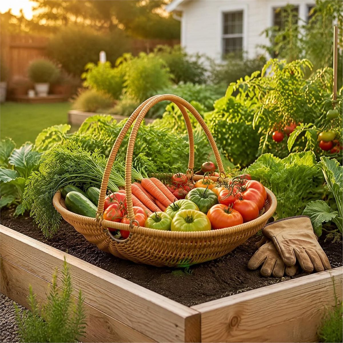 سلة حصاد من الخيزران بمقبض قاب - مراجعة Gardening Tools Basket وسعره